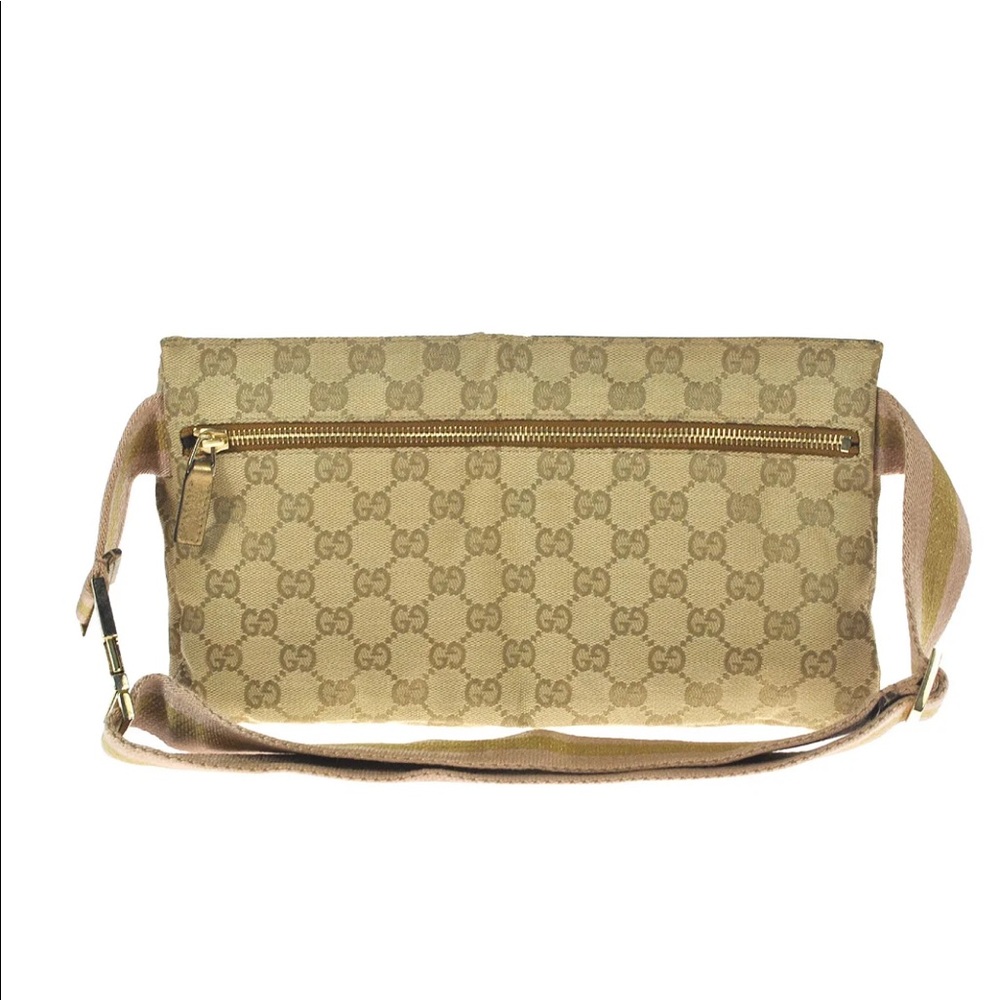 Gucci Gold Beige GG Canvas Dual Pocket Crossbody Belt Bag - Picture 4 of 12